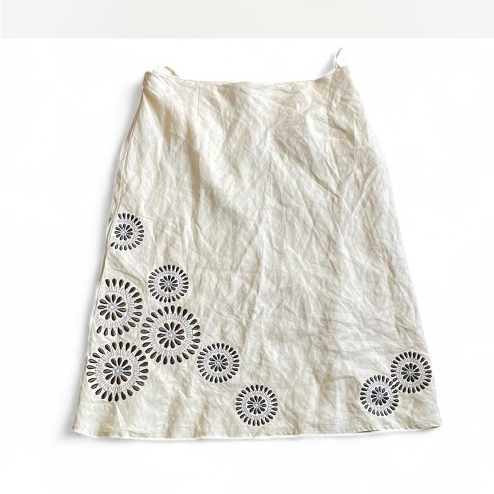 Willi Smith Cream A-Line Skirt Knee-Length Casual